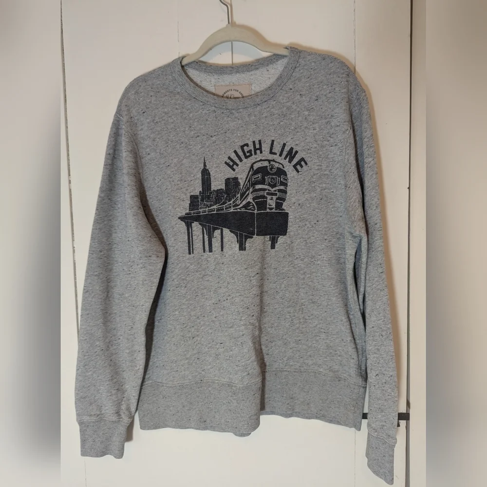 J Crew size L, Men's High Line Gray Sweatshirt, artsy, NYC, subway art